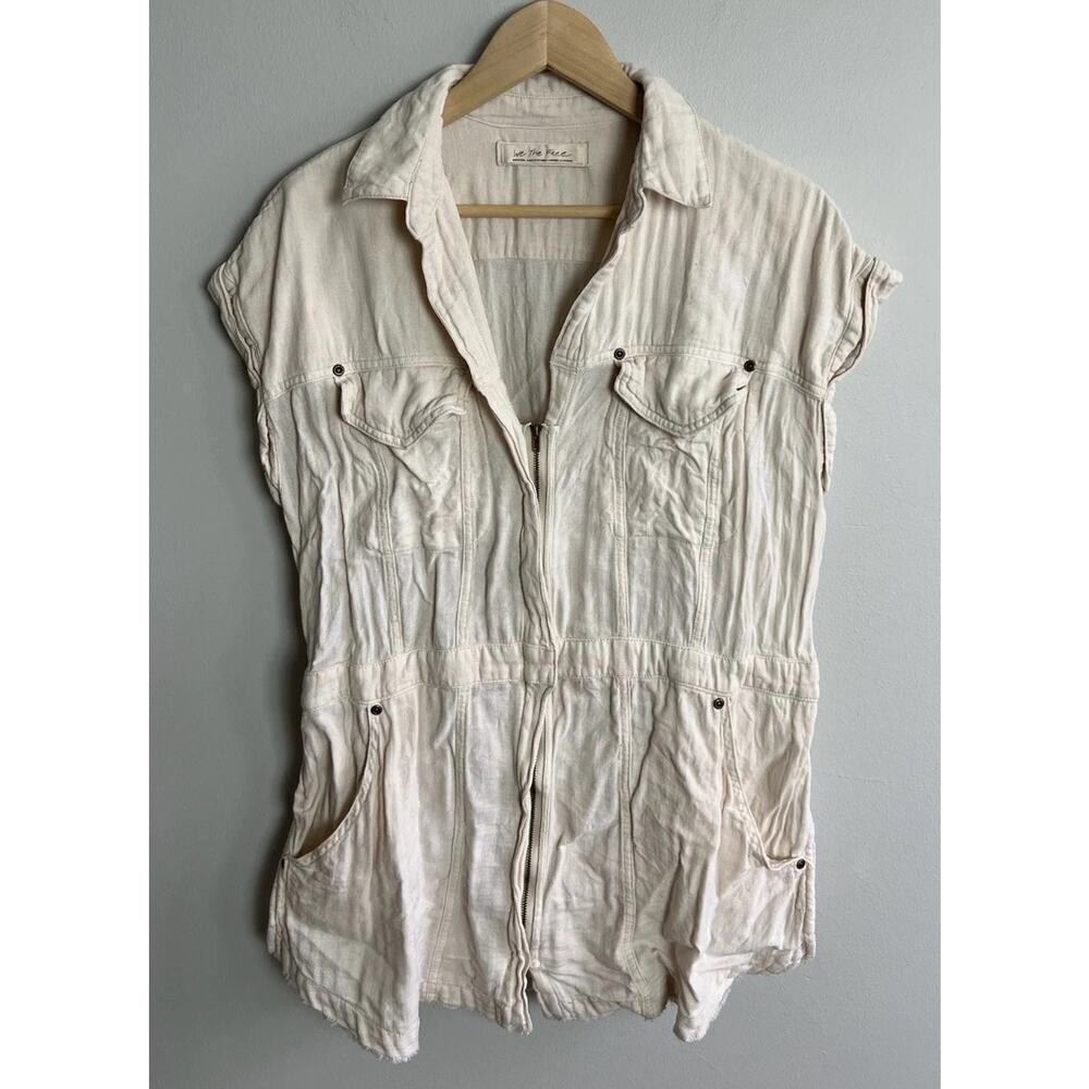 Free People We The Free Just Say When Zip Front Linen Blend Tunic Size Medium